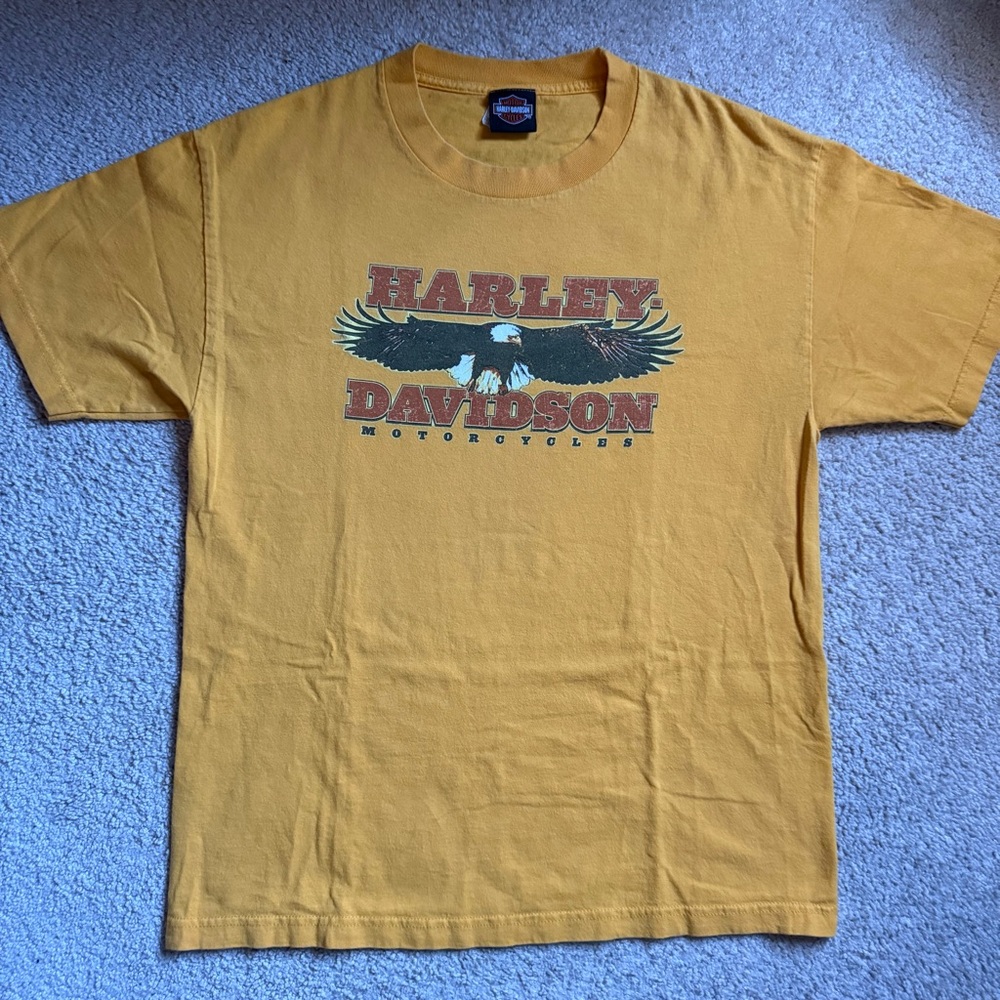 Vintage Harley Davidson Motorcycles t-shirt Large Y2K yellow bald eagle biker